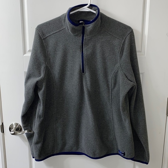 L L BEAN lightweight 1/4 zip fleece pullover sweater size XL Grey with navy trim - Picture 2 of 5
